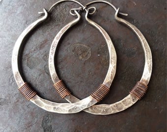 Sterling Silver Hoop Earrings Silver Hoops Wire Wrap Earrings Rustic Hoop Earings Tribal Hoops DanielleRoseBean Silver Hoops Big Silver Hoop