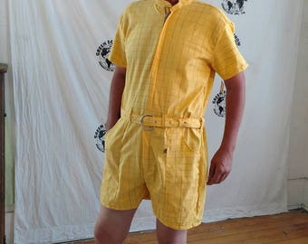 Mens Romper shorts 42 L by plaid check hipster Anna Herman USA jumpsuit cotton