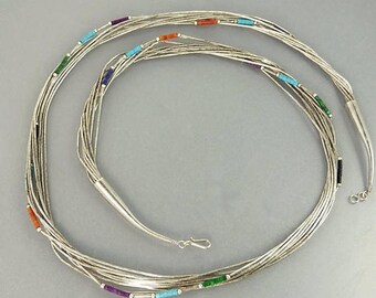 Native American Liquid Silver Necklace Heishi Bead 10 Strand 925 Silver