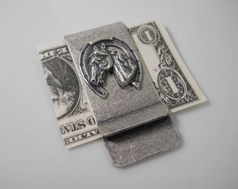 Lucky Money Clip Mens Gift Moneyclip Silver with Lucky Horseshoe Gift for Him Horse Sterling Silver Plated Bill Holder Money Keeper Handmade
