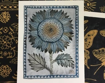 Sunflower No. 2, original watercolor painting, miniature