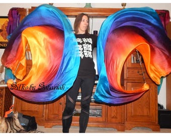 Sahariah's Silk Belly Dance Veil Killer Tornado Poi Voi Set 2 Poi Veils and Set of Poi Chains Flow Art Silks by Sahariah