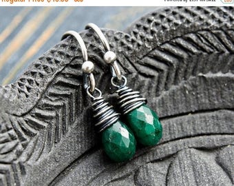 Emerald Earrings, Drop Earrings, Dangle Earrings, Wire Wrapped, Sterling Silver, May Birthstone, Emerald Green, Birthstone Jewelry, PoleSta