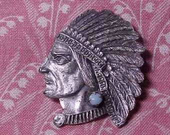 Vintage Native American Indian chief Brooch pin