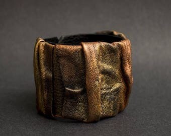 50% OFF SALE Leather cuff bracelet Copper and gold casual Leather jewelry Wristband Wide bracelet