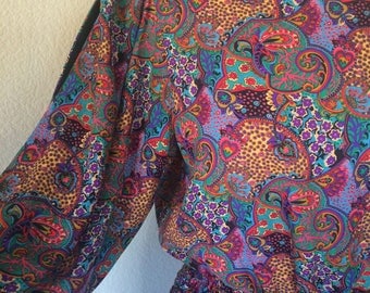 Vintage Diane Freis Dress, Purple and Black Paisley Boho Maxi Dress