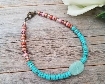 SS338T Elastic Turquoise Ball Bracelet with Tree Charm 2mm main image 0