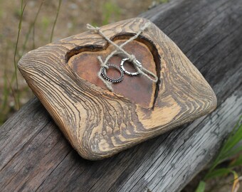 Rustic wood ring bearer pillow with heart for rustic wedding