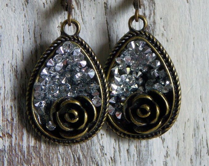 Bronze Rose Flower Earrings Minimalist Jewelry