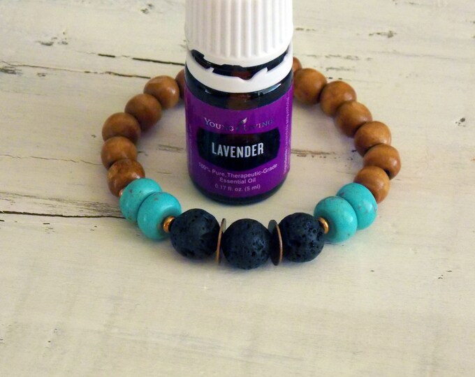 Essential Oil Stretch Bracelet Aromatherapy Jewelry Wood Beaded Lava Rock Turquoise Magnesite Beaded Diffused Bracelet Diffuser Jewelry