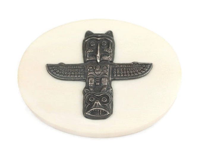 Totem Pole Faux Scrimshaw Pin Northwest Pacific Coast Native American Alaska Theme