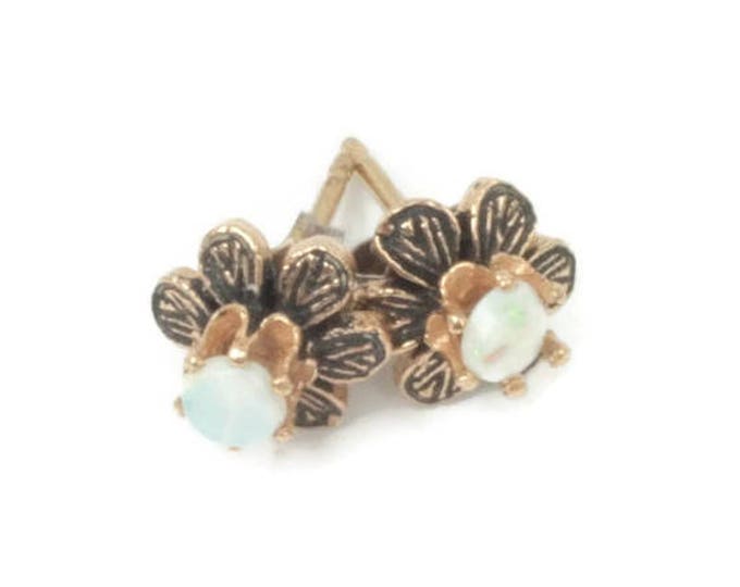 Genuine Opal Stud Earrings Flower Petal Design Petite Post Earrings Vintage