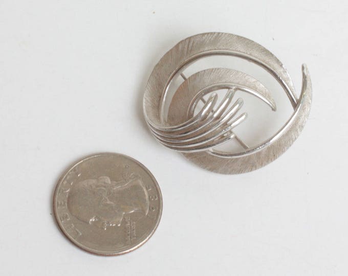 Trifari Modernist Brooch Swirled Design Raised Circular Silver Tone Vintage