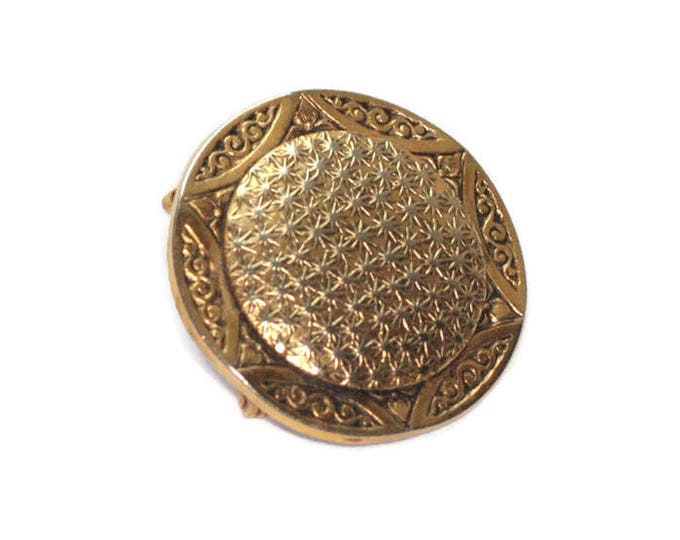 Embossed Round Gold Tone Pin Star Motif Smaller Size Signed Freirich