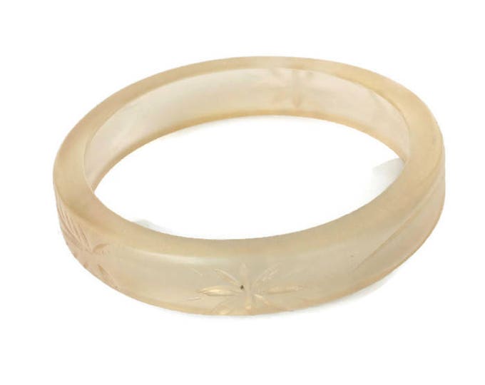 Etched Engraved Bangle Bracelet Plastic Pale Yellow Vintage