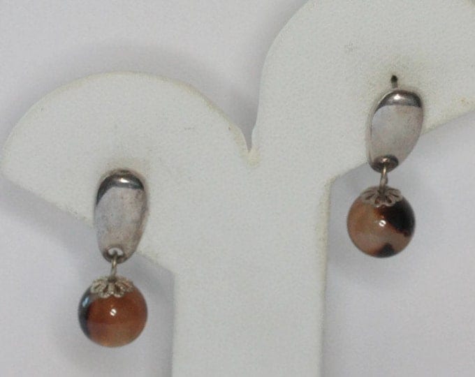 Faux Tortoise Shell Dangle Earrings Lucite Drops Dangles Silver Tone Posts Pierced Vintage