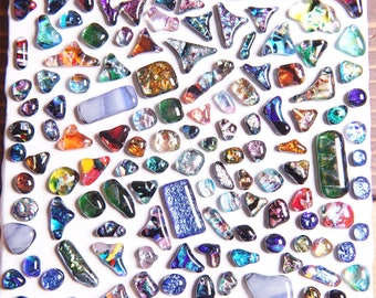 Lot of 140 Dichroic Fused Glass Beads Cabs Cabochons