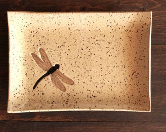 Ceramic DRAGONFLY Soap Dish - Handmade Speckled Cream Stoneware Dragonfly Insect Soap Dish - Multipurpose Dish - Ready To Ship