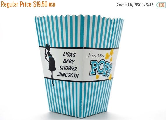 Sale Teal About To Pop - Personalized Baby Shower Popcorn Boxes (Set of 10) Il_570xn