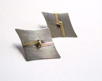 Vintage Sterling Silver & 14K Gold Post Back Earrings