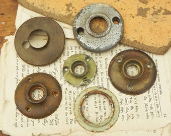 6 Vintage Escutcheons Door plates Architectural Salvage Steampunk Assemblage Supply