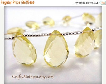 8% off SHOP-WIDE, LEMON Hydro Quartz Faceted Pear Briolettes, 8mm x 16mm - (1) Matched Pair, neutral, pale yellow earring