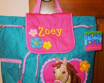 Personalized Stephen Joseph HORSE Preschool Backpack Kids Embroidered School Bag Childs Monogrammed Tote with Easy Ordering