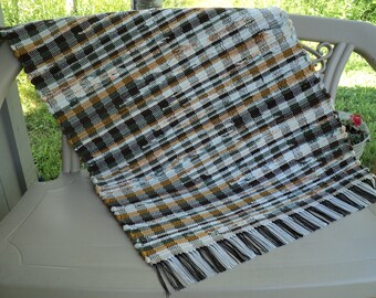 Hand Woven Rag Rug: Tan, Brown and Gold