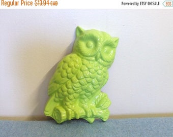 SUMMER SALE Lime Green Owl Ceramic Wall Hanging