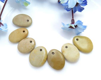 Top Drilled Beach Stone Pendants, Jewelry Making Drilled Pebbles, 7 Medium Pieces, Unique Jewelry Supplies