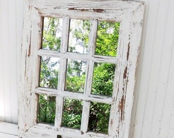 ON SALE Rustic Farmhouse Window Mirror~Window Pane Mirror~Shabby Chic Mirror~Large Wall Mirror~Vintage Style