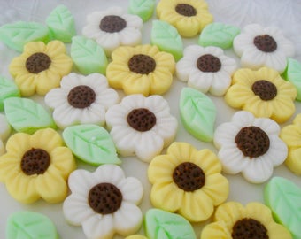 DAISIES AND LEAVES - 100 Cream Cheese Mints, Weddings, Birthdays, Cupcake Toppers, Cake Decoratioms, Special Occasions