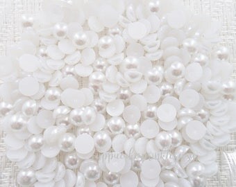 100pcs - 8mm White Flatback Pearls Decoden PRL008