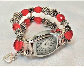 Beaded, Chunky Interchangeable Watchband, Stretchy, Bling, Watches, Handmade, Women,