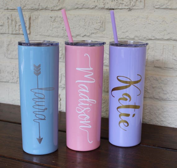 Personalized Cup with Straw Skinny Stainless Steel Metal