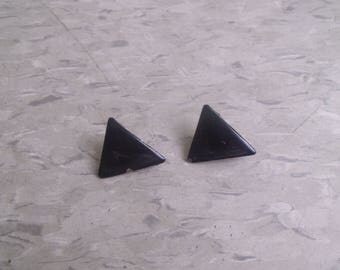 vintage clip on earrings black enamel metal triangles
