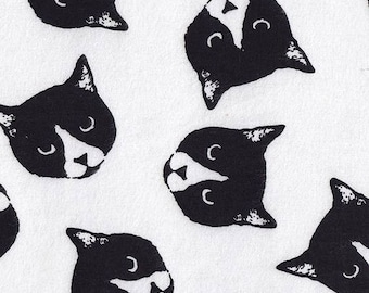 On SALE 25% OFF Cat Fabric - Harajuku - Black and White - Flannel Fabric - Meow - Cotton Fabric - Minimalist - Novelty Fabric - Nursery Fabr