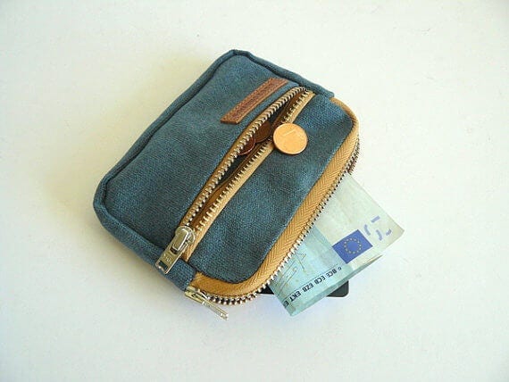 Waxed canvas front pocket wallet blue waxed canvas small
