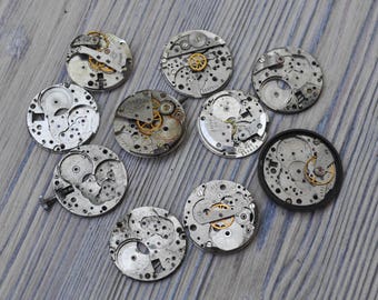 0.9 inch Set of 10 vintage wrist watch movements.