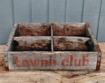 Vintage Towne Club Crate - Soda Crates - Pop Crates - Wooden Crates - Storage Crate - Cottage - Farmhouse