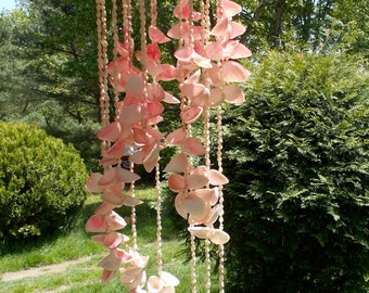 Very Large Hanging SEASHELL WIND CHIME Mobile Lots of Pink Porch Patio Garden or Indoors Home Decor Hanging Beach Art