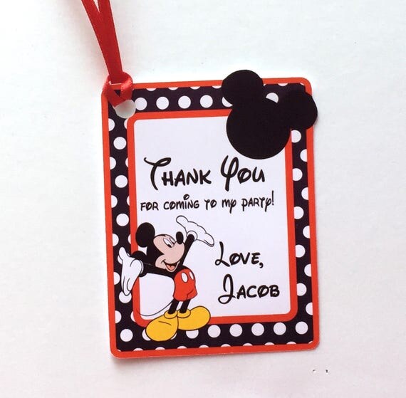 Mickey 12 Thank You Party Favor Tags, Set of 12 Mickey Mouse Ears ...