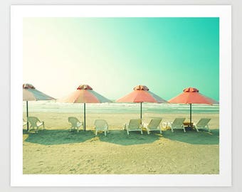 SALE, Beach wall art, beach photography, large art, large wall art, beach art, canvas wall art, beach canvas art, pink beach umbrella,