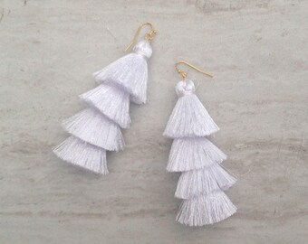 Cha Cha Tiered Silk Tassel Earrings, Stacked Tassle Earrings, Fringe Tassel Earrings, Summer Earrings, Colorful, Trendy,Lightweight 3" Drop