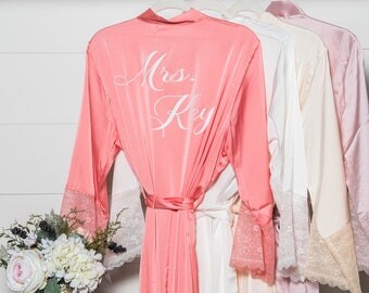 Bride's Robe - Satin & Lace Robe - Bridal Robe - Bridesmaid Robes - Bridesmaid Gift