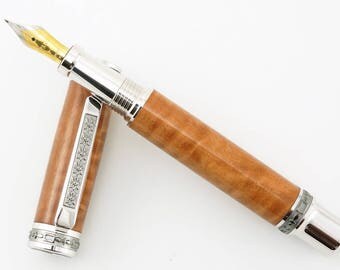 Custom Wooden Pen Fountain Beautiful Curly Rambutan Rhodium Emperor Hardware 863FPW