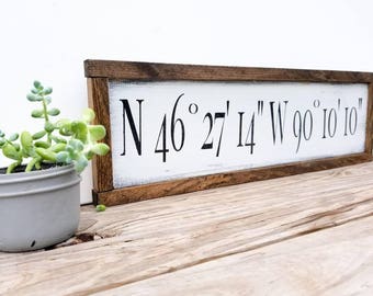 Gps Sign - Framed Wood Sign - Gps Coordinates Sign - Latitude Longitude - Custom Address Sign - New Home Gift - Housewarming Gift