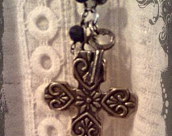 Rosary Chain Assemblage Cross Necklace