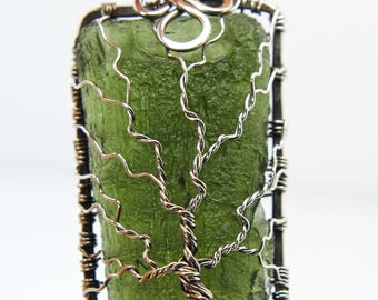 Moldavite pendant Tree of life 'Soul' sterling silver Moldavite pendant - Birthstone - yggdrasil - Family tree pendant - jewelry necklace