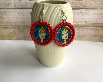 Wonder Woman Earrings, Wonder Woman Jewelry, Wonder Woman Gift, Wonder Woman Accessory, Super Hero, Wonder Woman Fan, Justice League